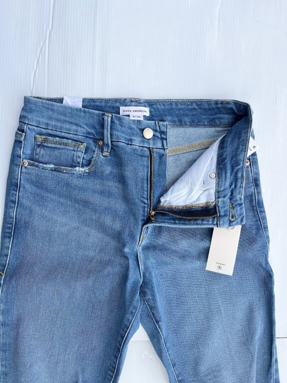 Good American Good Classic Jeans 25 28 29 Indigo 334 High Rise Straight - Picture 14 of 14